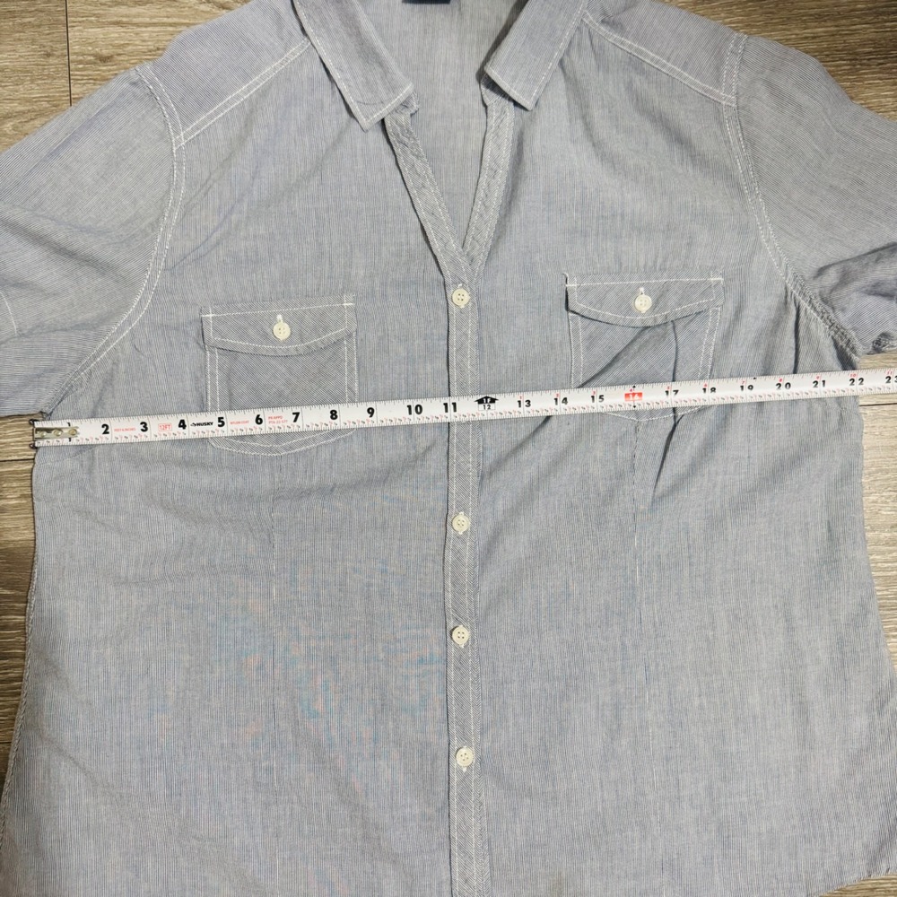 Faded‎ Glory Womens Blue Pinstripe 100% Cotton Short Sleeve Button Down Shirt XL - Picture 6 of 9